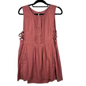 FREE‎ PEOPLE Moonshine Mini Dress Pink Linen Blend Hippie Boho Pockets Women’s M